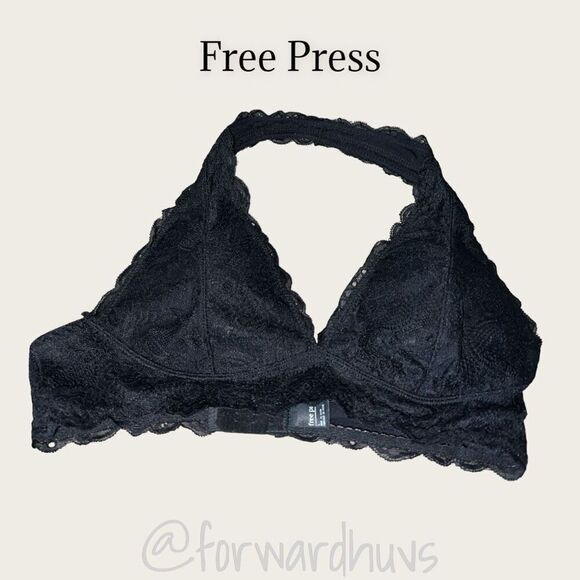 Free Press Black Lace Halter Neck Bralette - Size Large - Picture 3 of 7